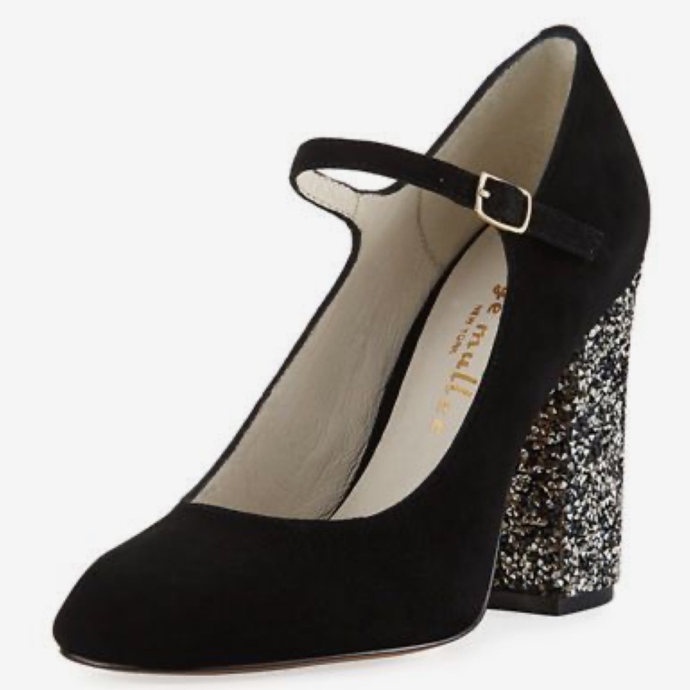 Bettye Muller Black Heels with Glitter Block Heel